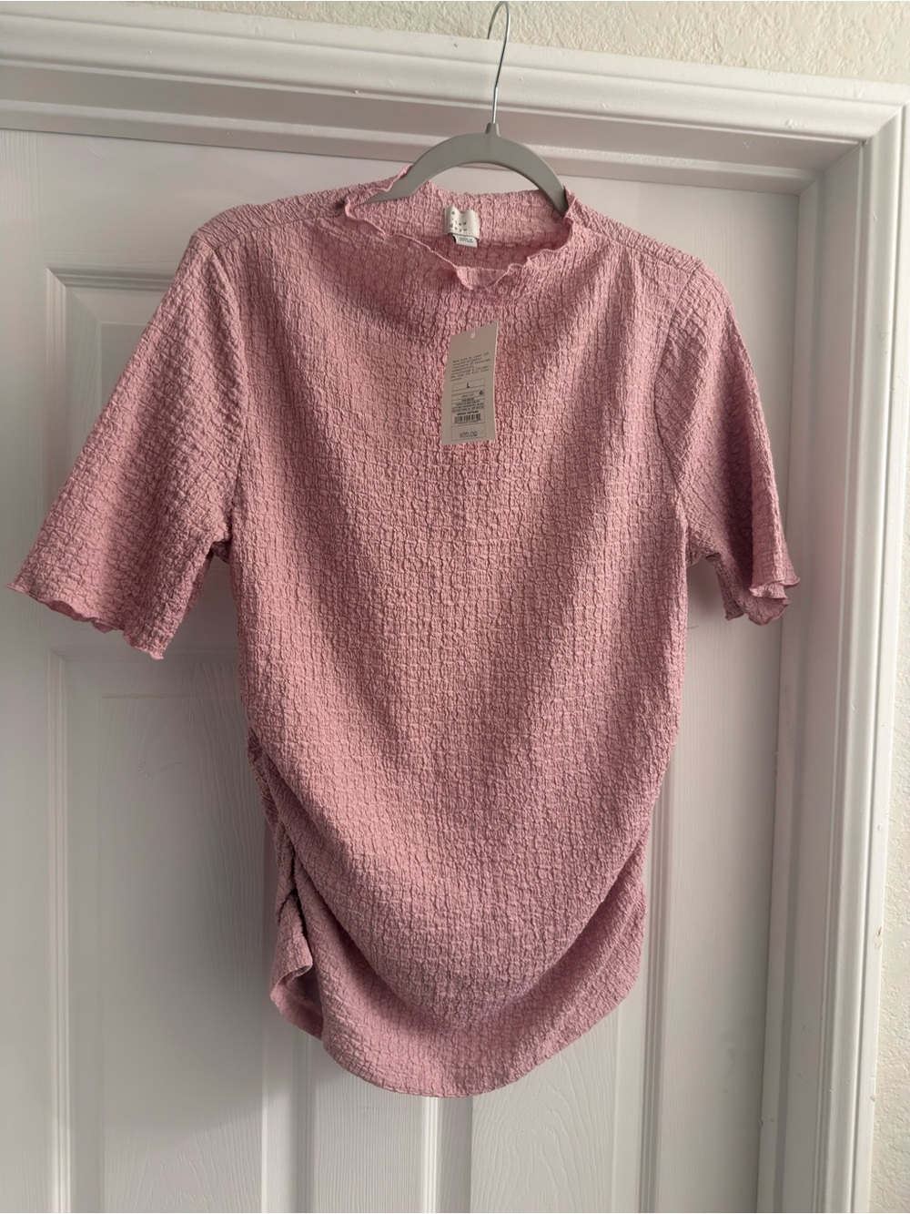 a new day Pink Textured Short Sleeve Ruffle-Edge Tee
